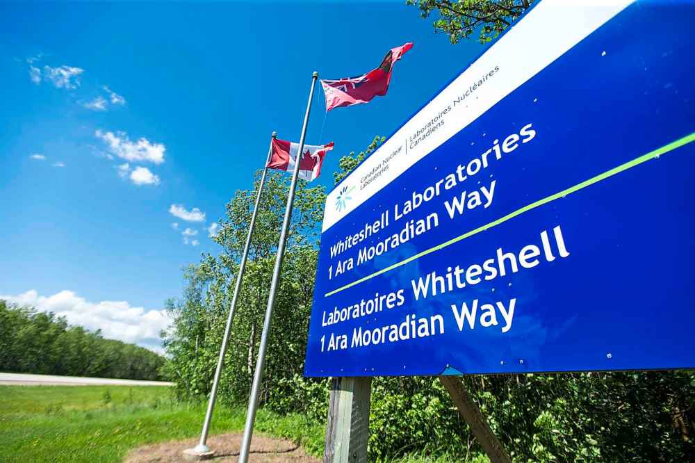 The welcome sign to the Whiteshell Laboratories in Pinawa Manitoba